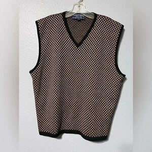 Harold Powell 100% Merino Wool Mens Vest Made in Italy Black/Tan Knit Sz XL MINT